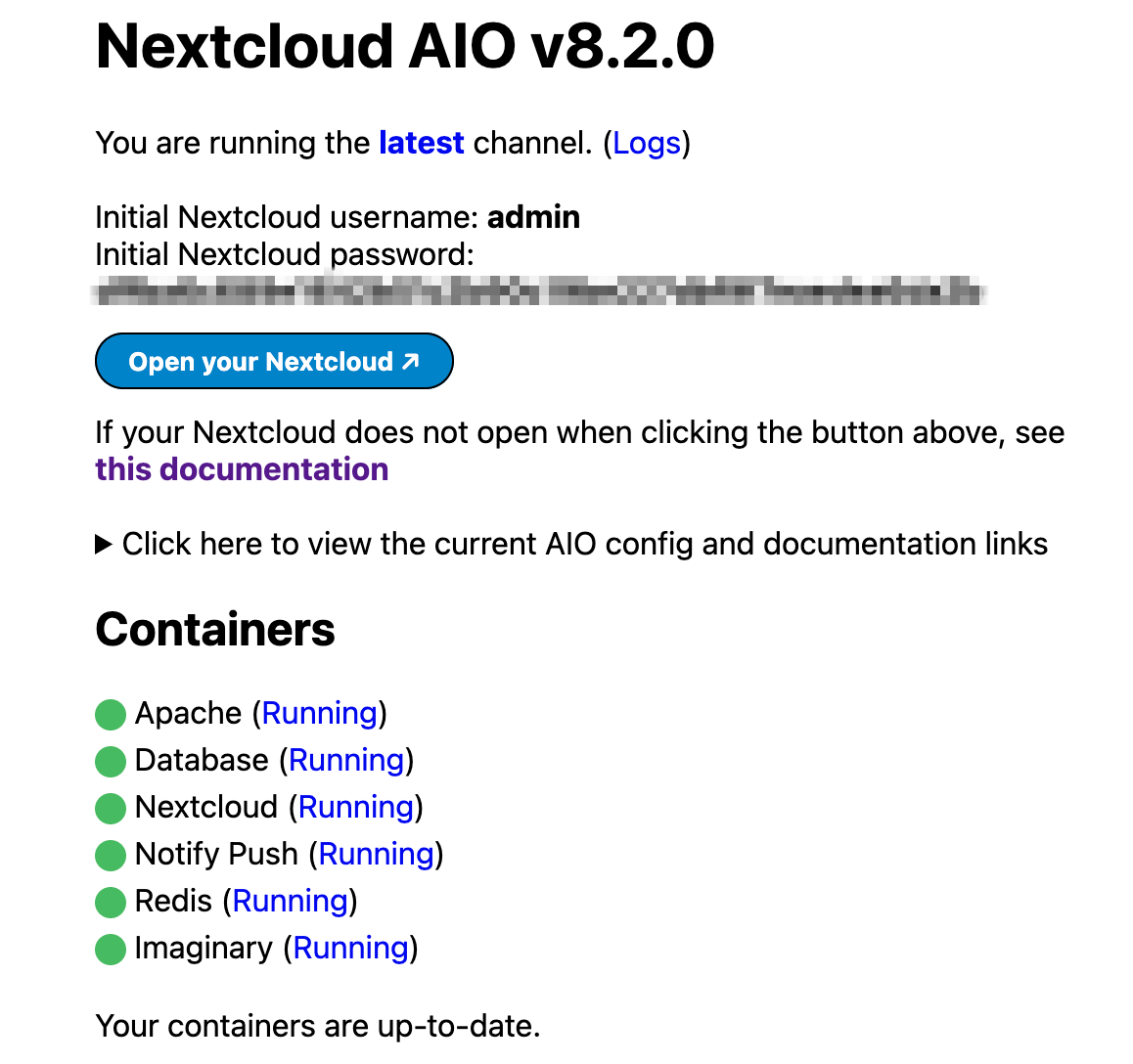 Nextcloud installation - successful