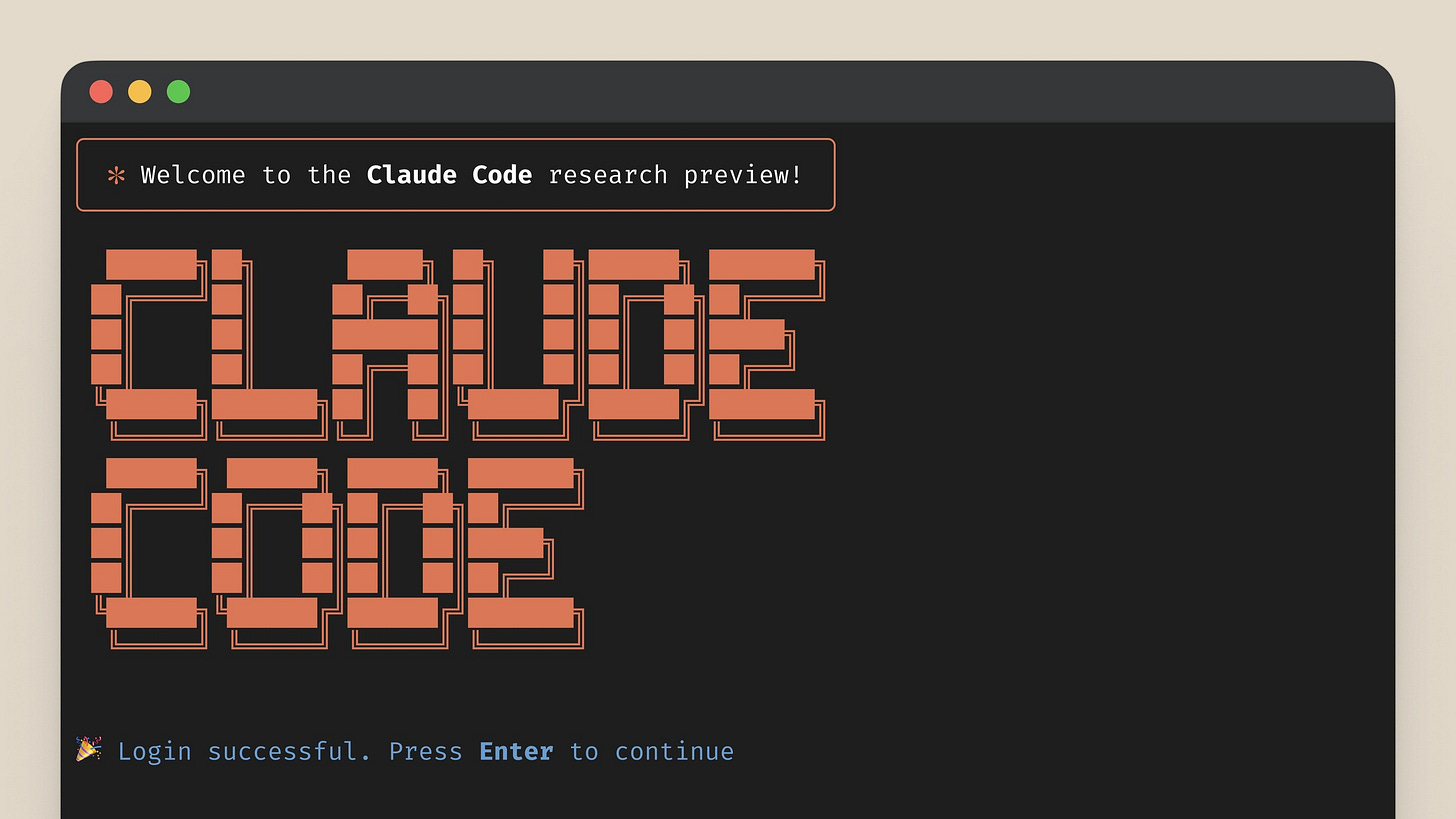 Puede ser un gráfico de computadora, póster y texto que dice "Welcome Welcometothe to the Claude Code research preview! Login successful. Press Enter Laginsucesu.heSntett.oti to continue"