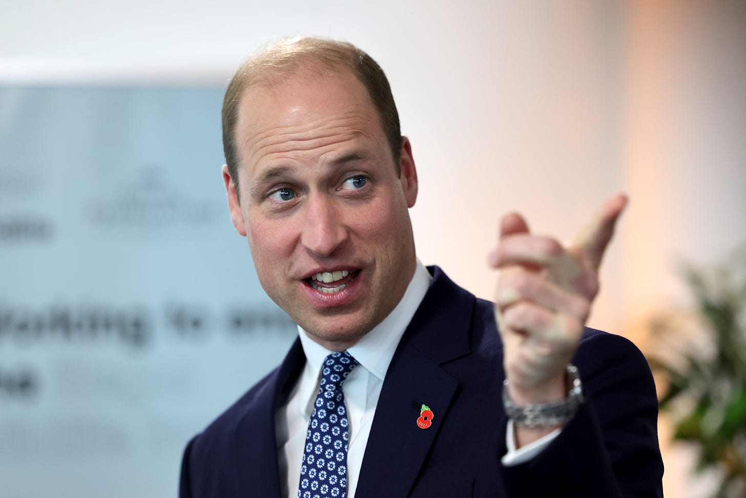 Close-up of Prince William pointing his finger