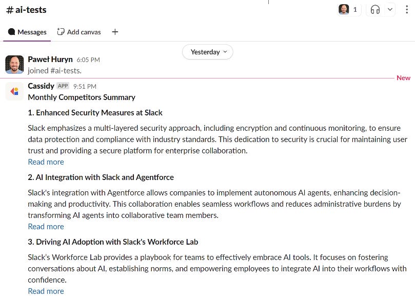 AI agent monitoring competitors’ blogs and sending Slack summaries