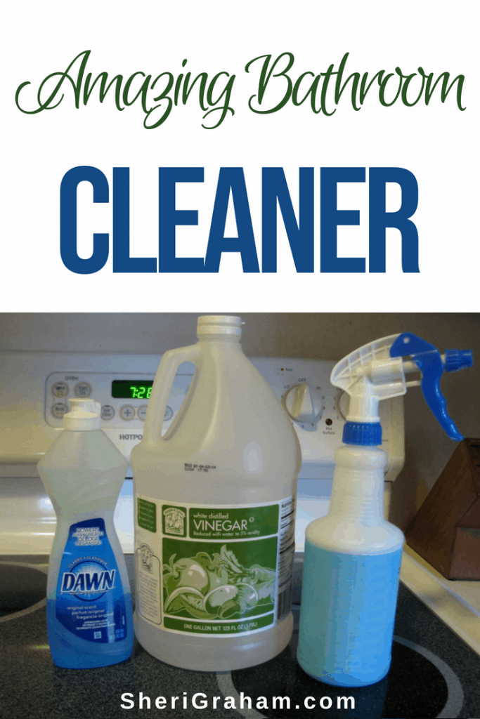 Vinegar, dish soap, and cleaner bottle on the stove.