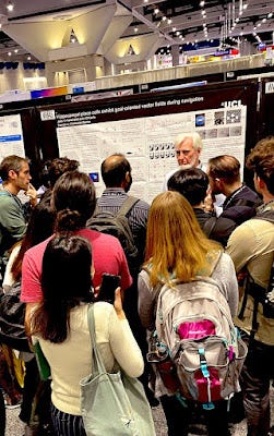 Nobel laureate John O'Keefe presenting a poster at Neuroscience meeting in 2022