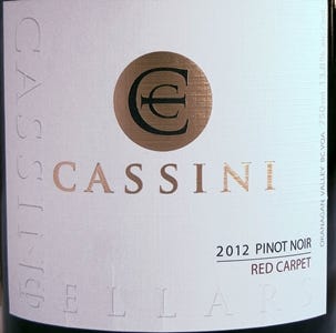 Cassini Red Carpet Pinot Noir 2012 Label - BC Pinot Noir Tasting Review 19