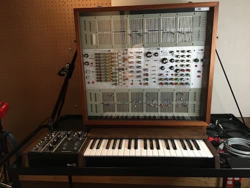 ARP 2500 Modular Synthesizer in a cabinet.