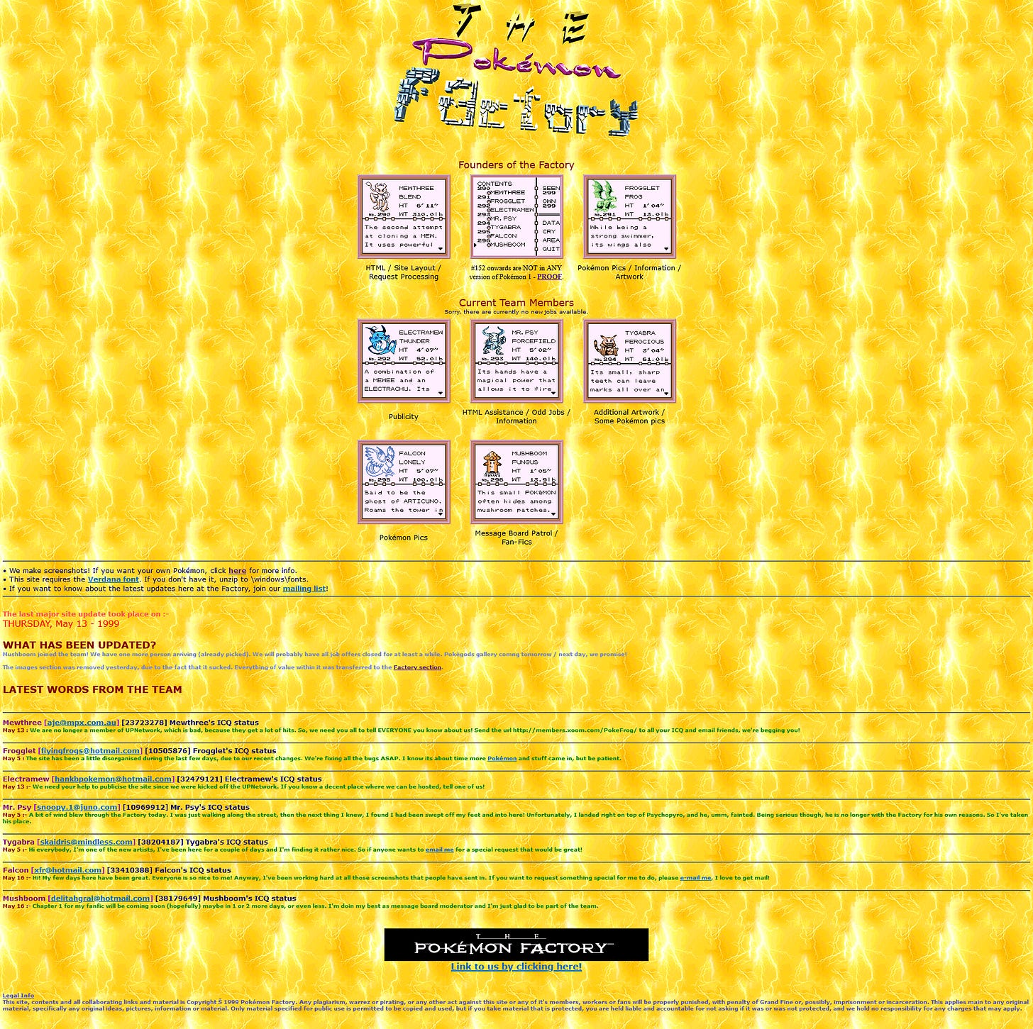 The Pokémon Factory’s layout, May 1999