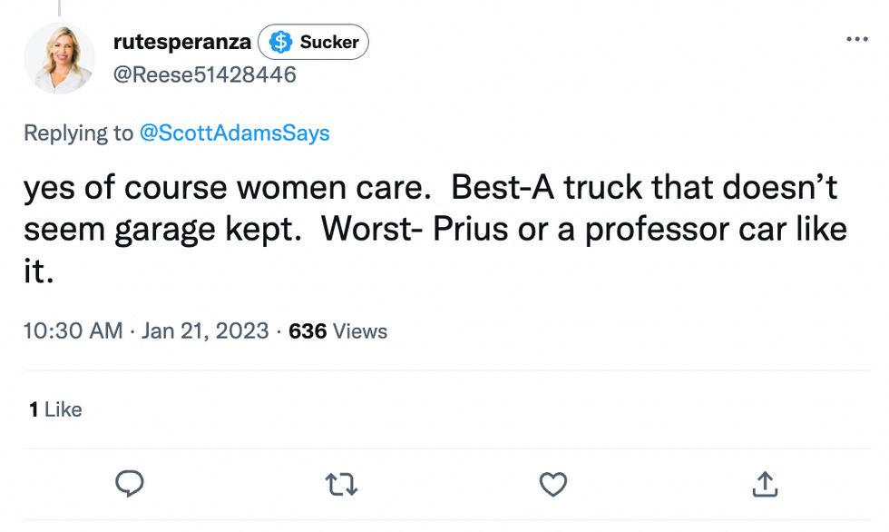 yes of course women care.  Best-A truck that doesn\u2019t seem garage kept.  Worst- Prius or a professor car like it.
