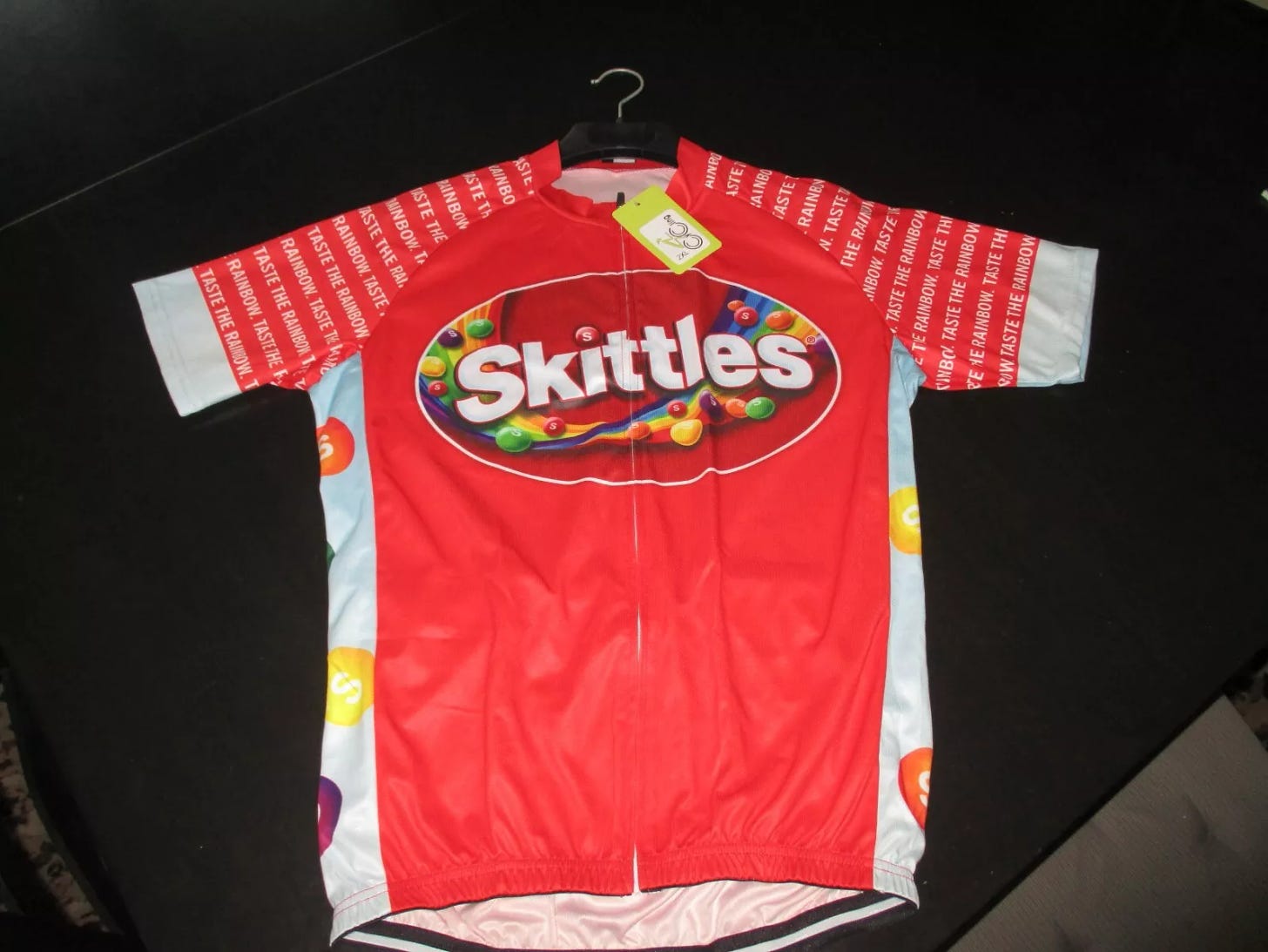 NWT Skittles cycling jersey shirt - 2XL - short sleeve - RIDE THE RAINBOW - Picture 1 of 7