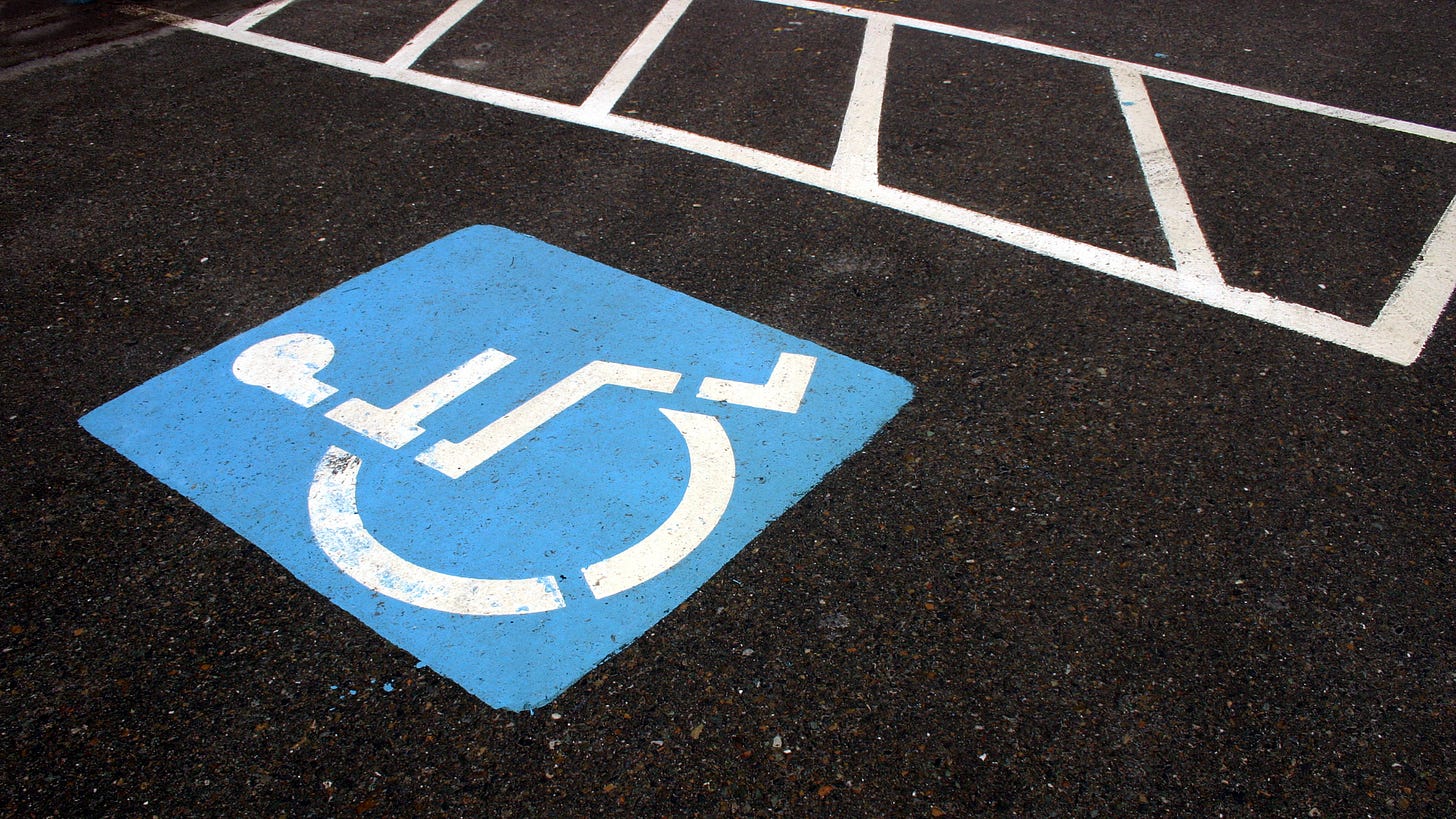 Closeup photo of a marked accessible parking space
