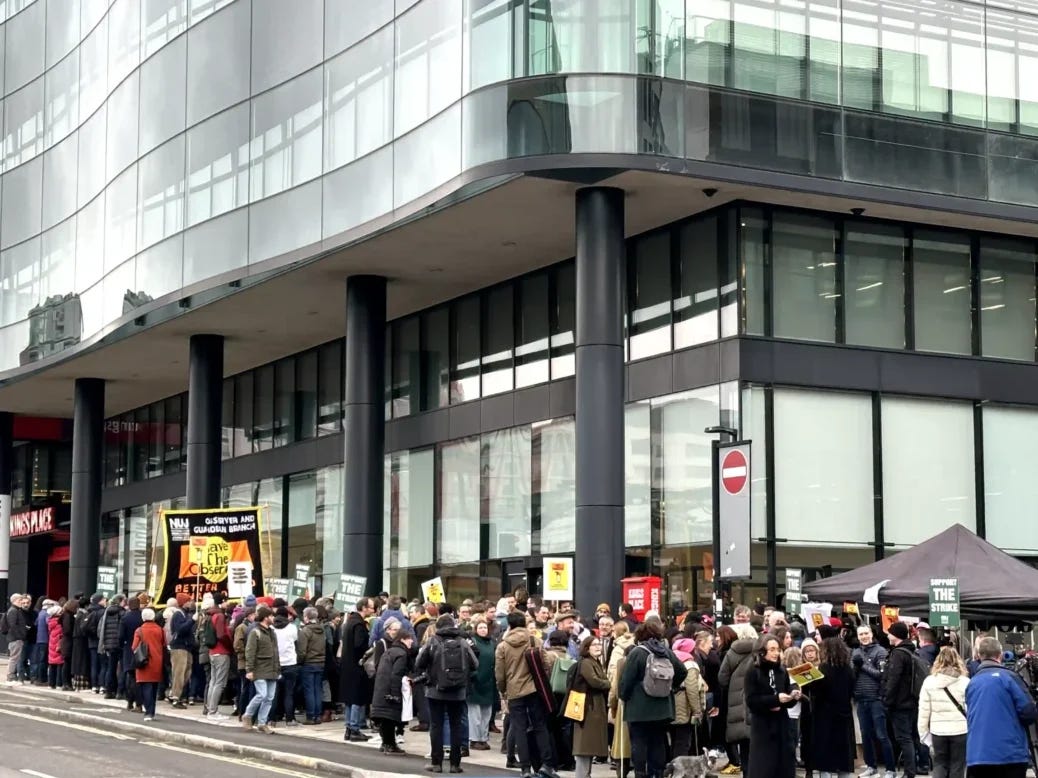 Staff on the picket line to 'Save the Observer' on Wednesday 4 December