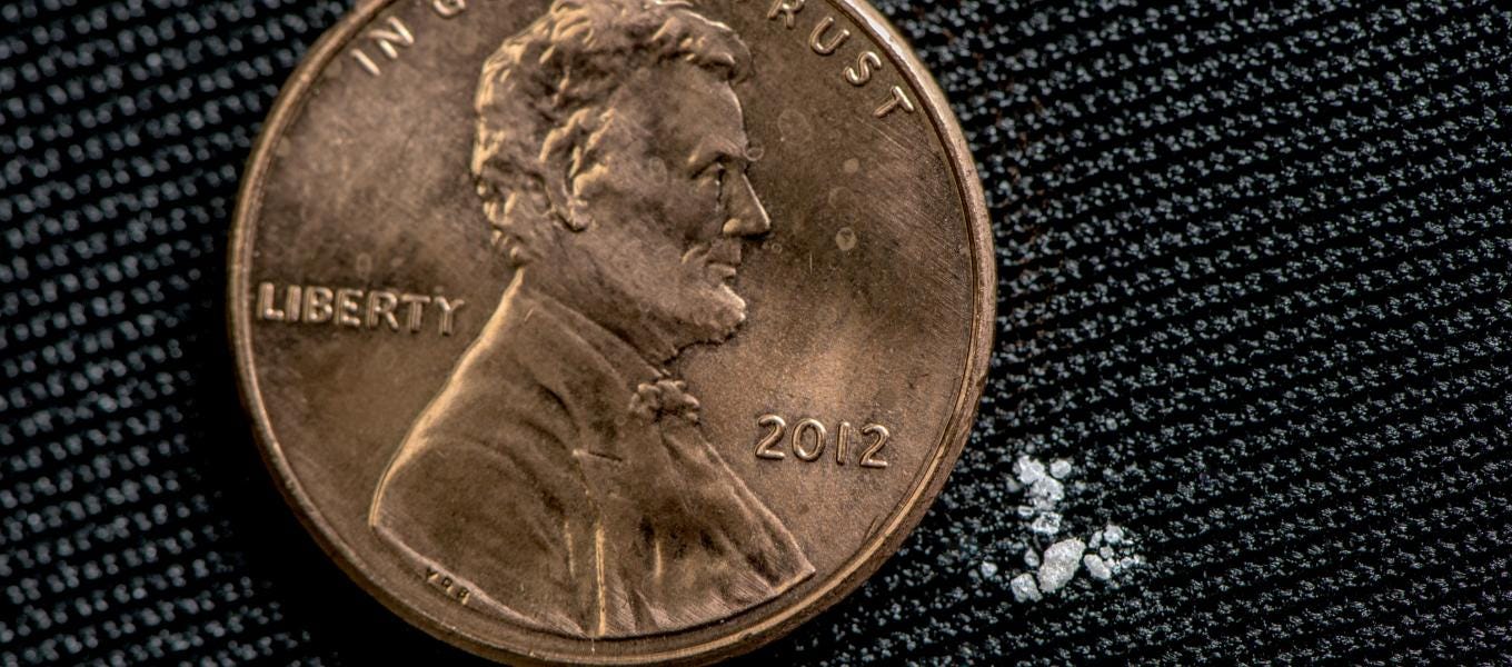 photo illustration of 2 milligrams of fentanyl, a lethal dose in most people