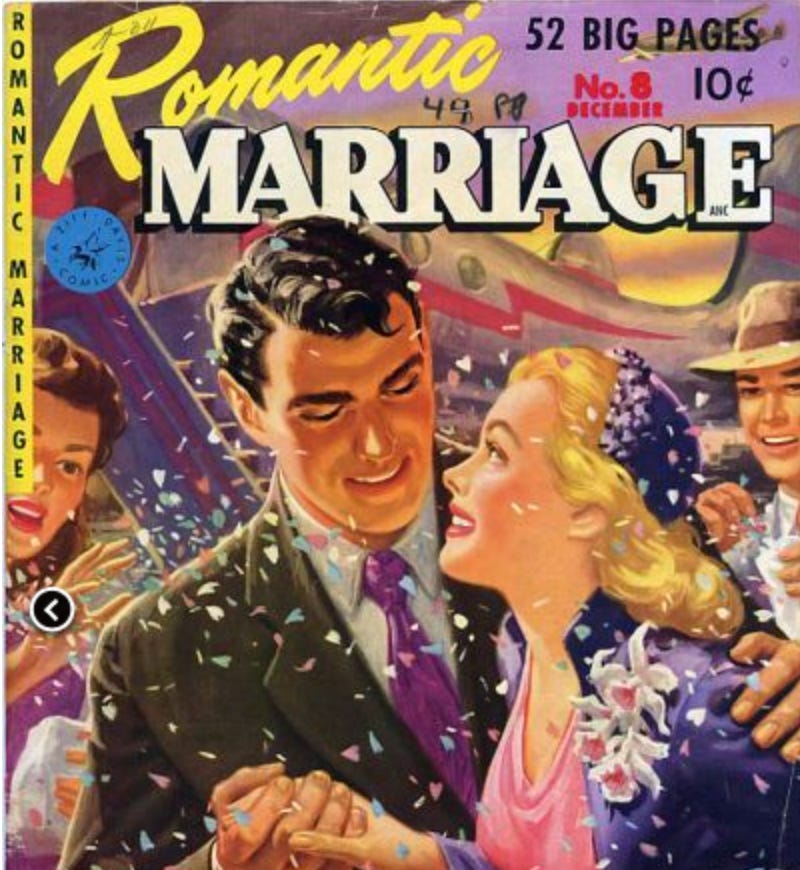 Cover of a mid-20th-century magazine titled Romantic Marriage with a young, idyllic couple pictured