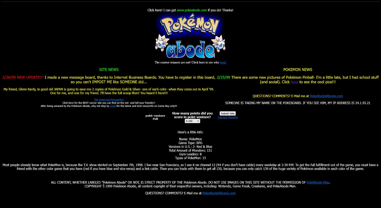 Pokémon Abode from February 1999