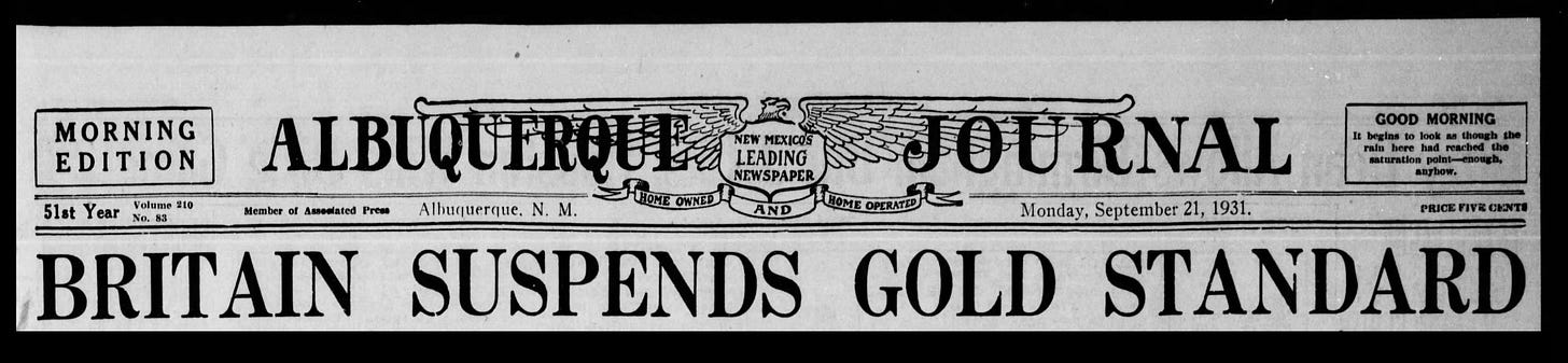 Britain Suspends Gold Standard 9 21 1931