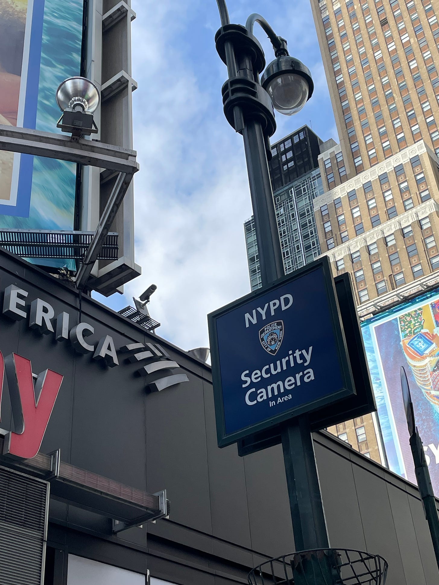 A photo of an NYPD security camera outside Penn Station.