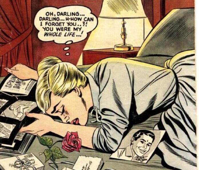 comic book image of a weeping lover