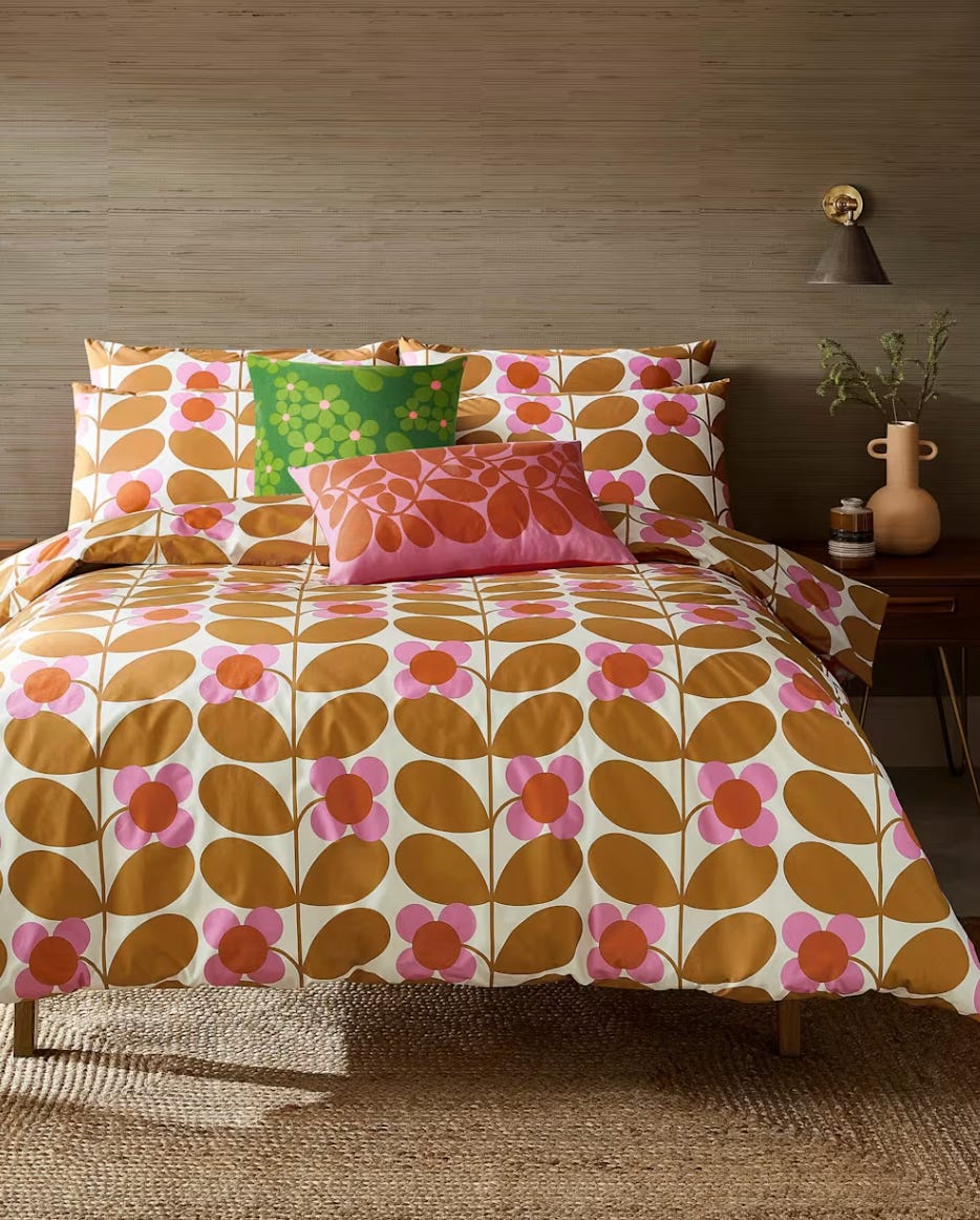 bold retro stem design in mustard and pink