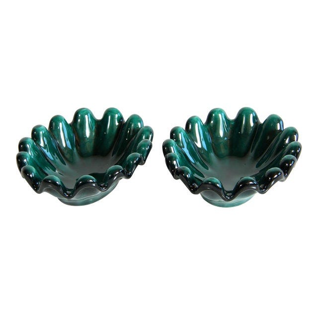 Vintage Italian Ceramic Deep Emerald Green Bowls - a Pair For Sale