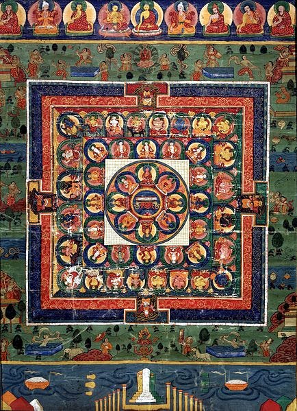 File:Medicine Buddha painted mandala with goddess Prajnaparamita in center, 19th century, Rubin.jpg