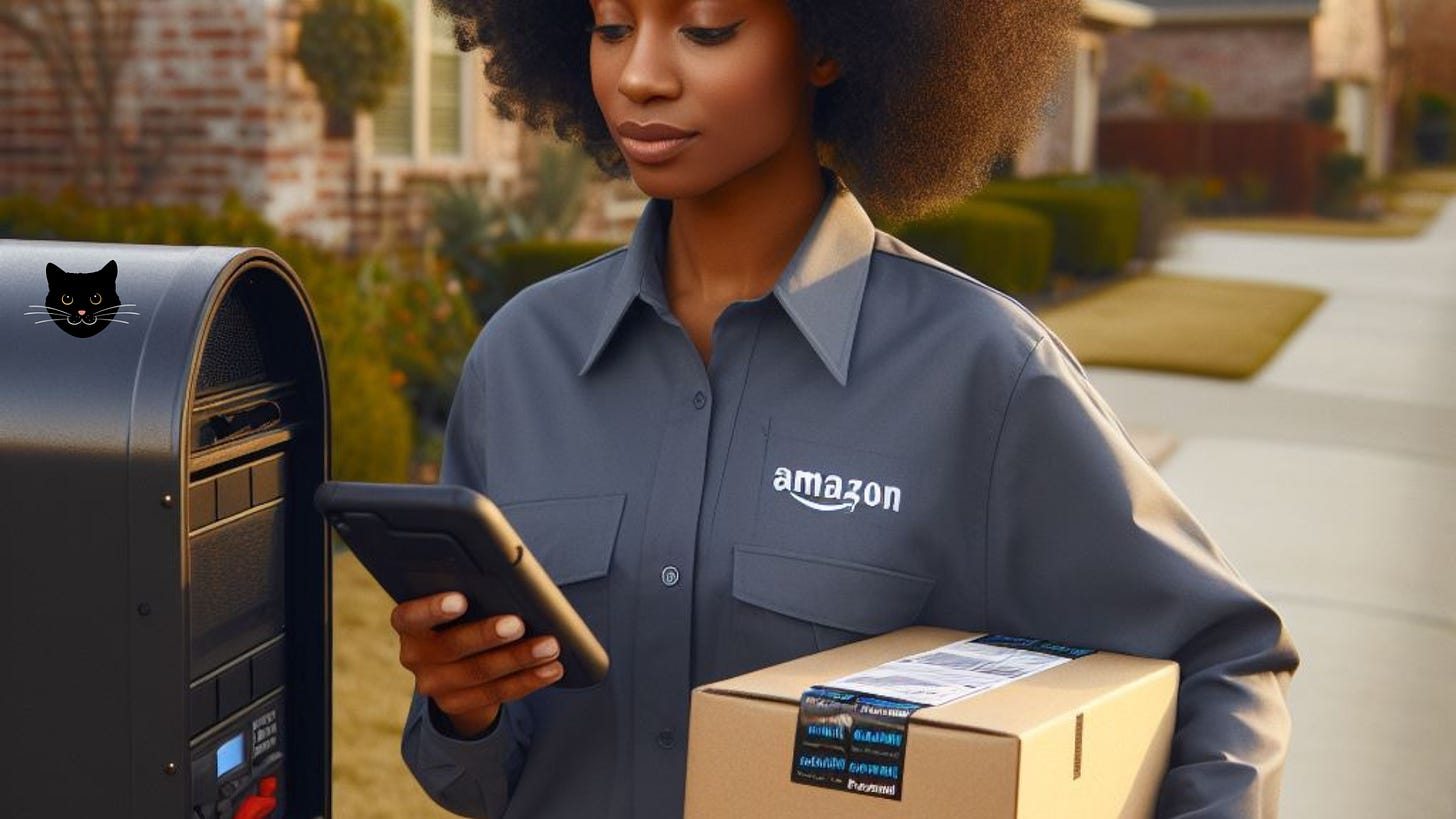 Image of Amazon delivery driver and a cat face