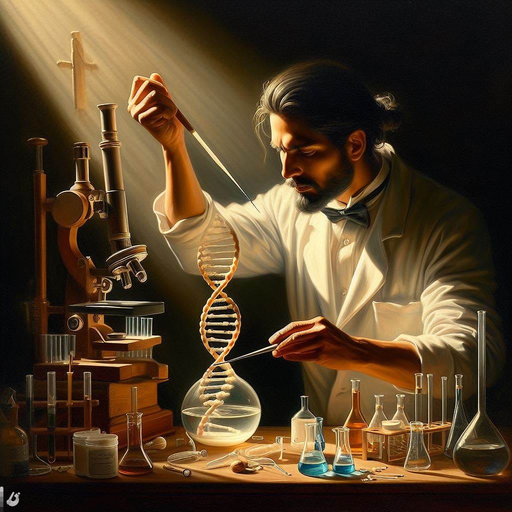 DNA being copied in the style of Caravaggio