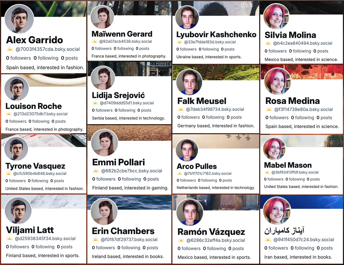 examples of accounts from the network with the same profile image