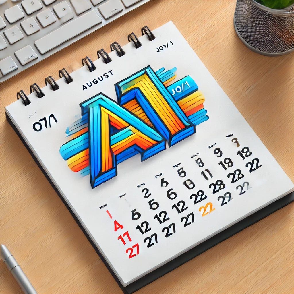 A calendar page showing the date 07/1, with the letters 'AI' prominently displayed. The design is clean and modern, with bright and vibrant colors.