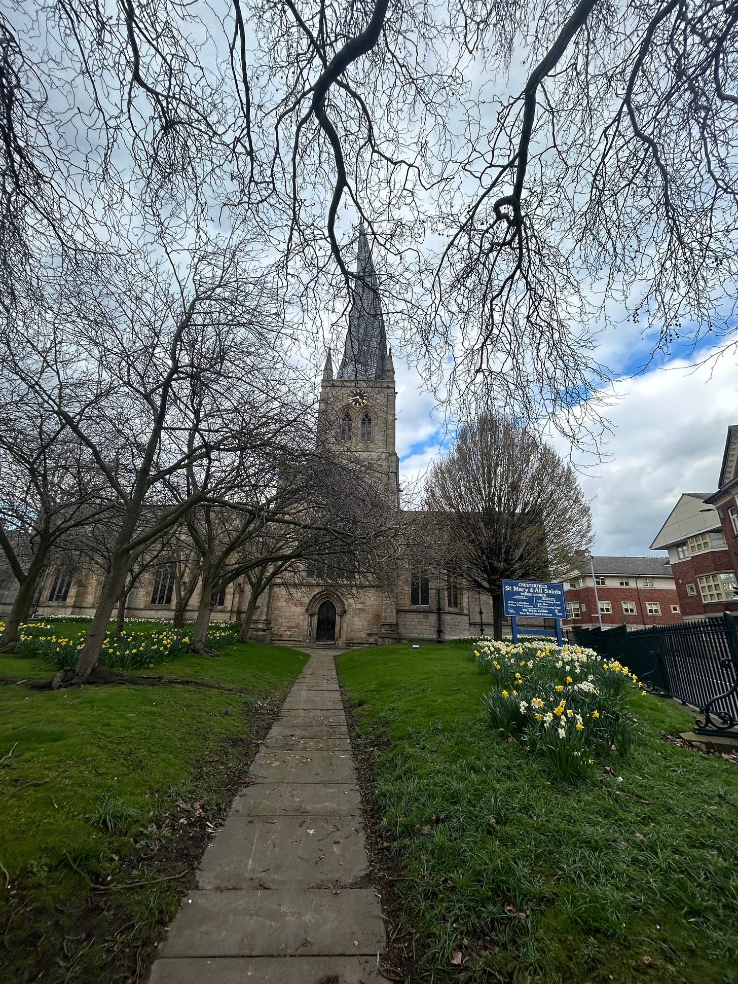 The Crooked Spire. St Mary and All Saints Parish Church, Chesterfield. A well known symbol due to the twist in the church spire. Chesterfield Football Club has the team nickname, The Spireites.  