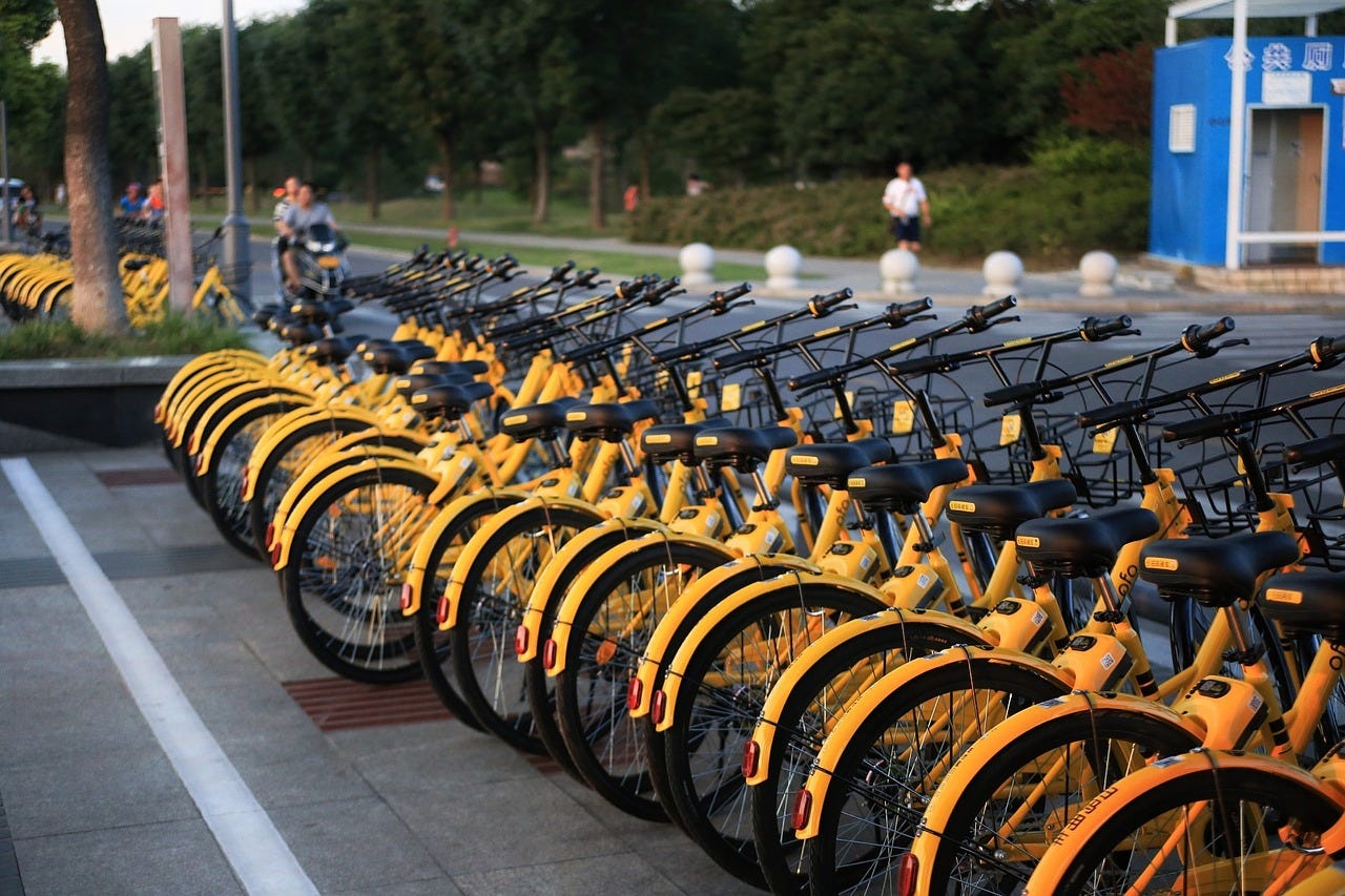 Yellow bikes available for sharing