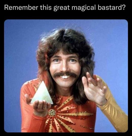 May be an image of 1 person and text that says 'Remember this great magical bastard?'