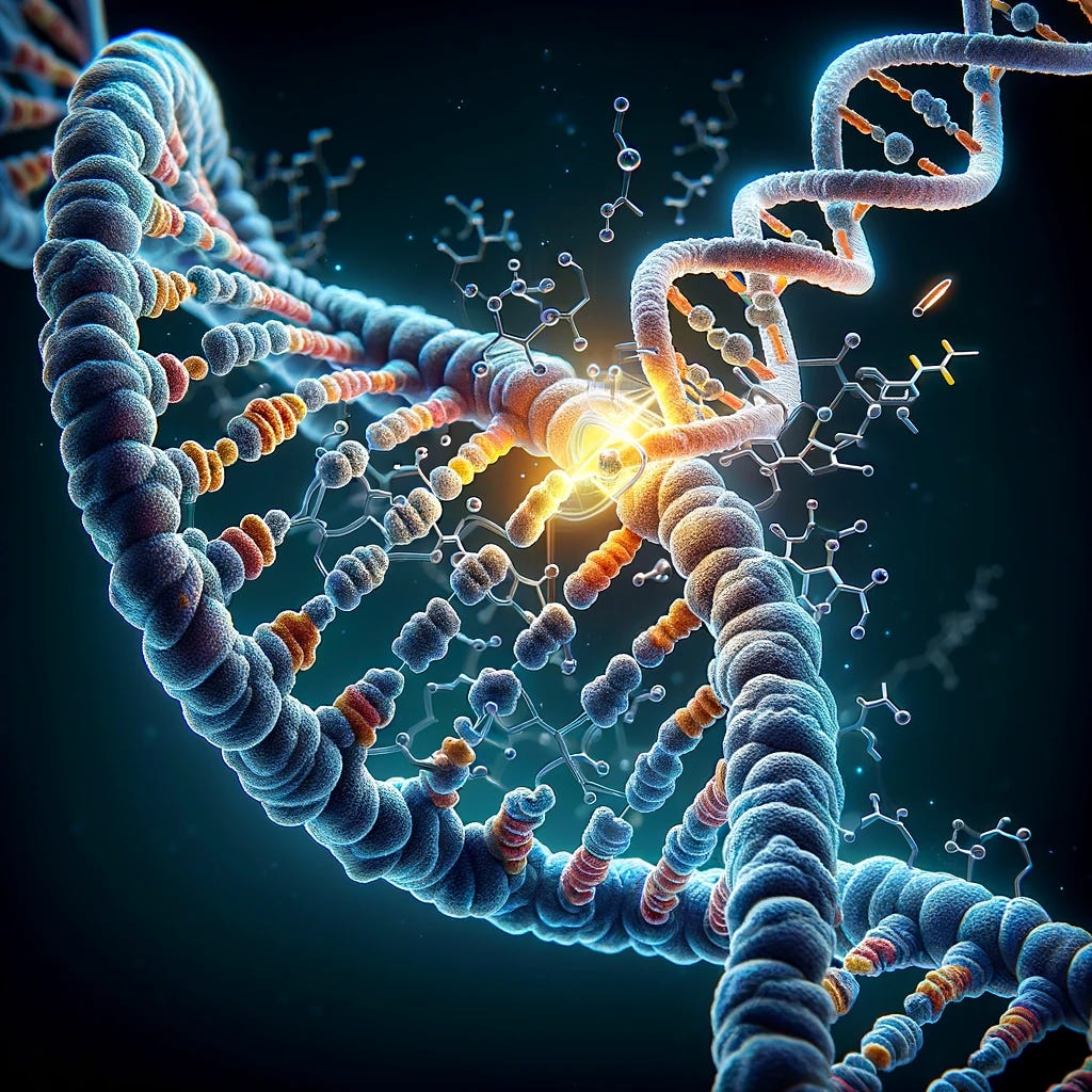 Image of DNA strands beign combined.
