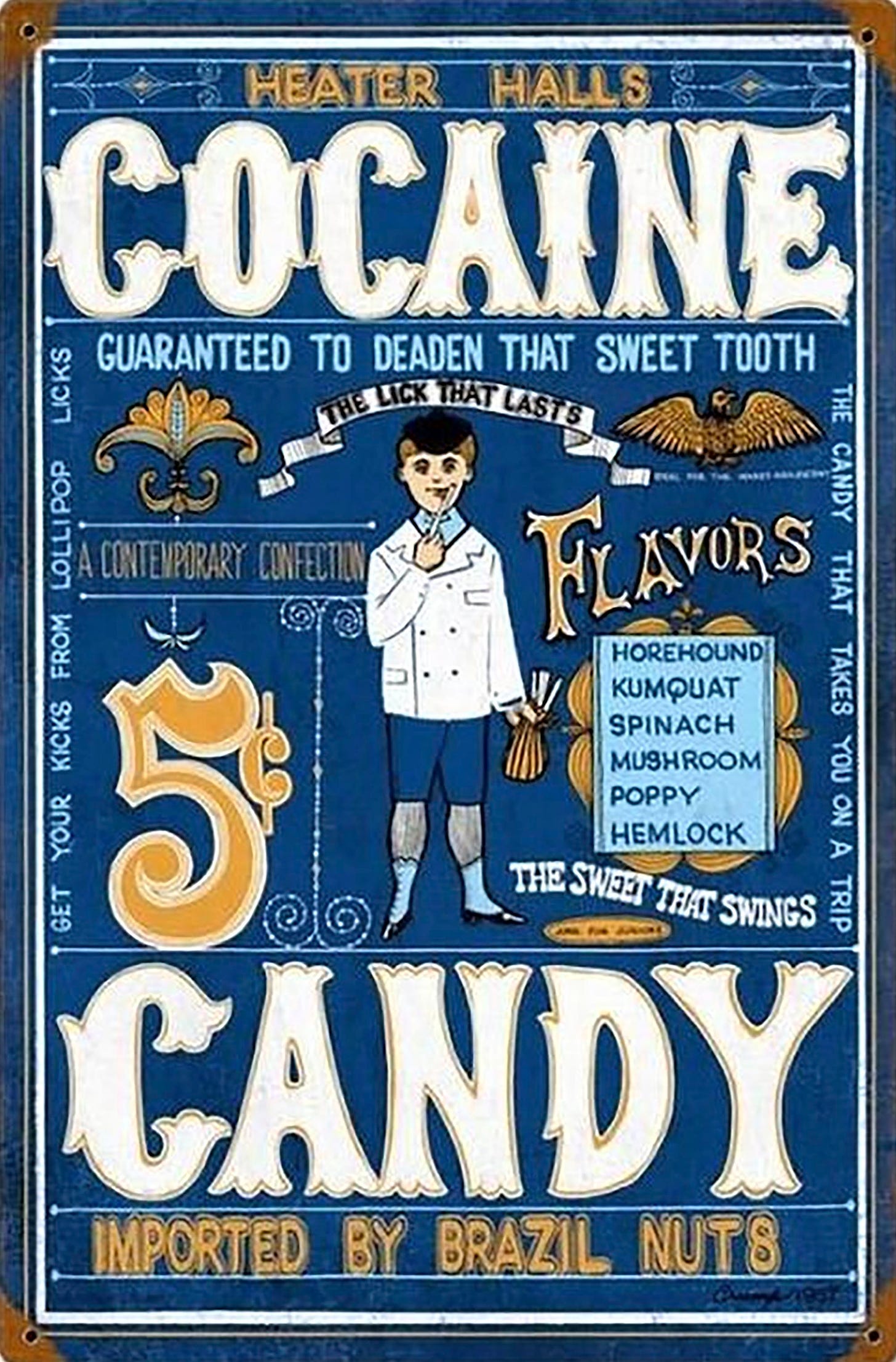 An advertisement for "cocaine candy" marketed towards kids.
