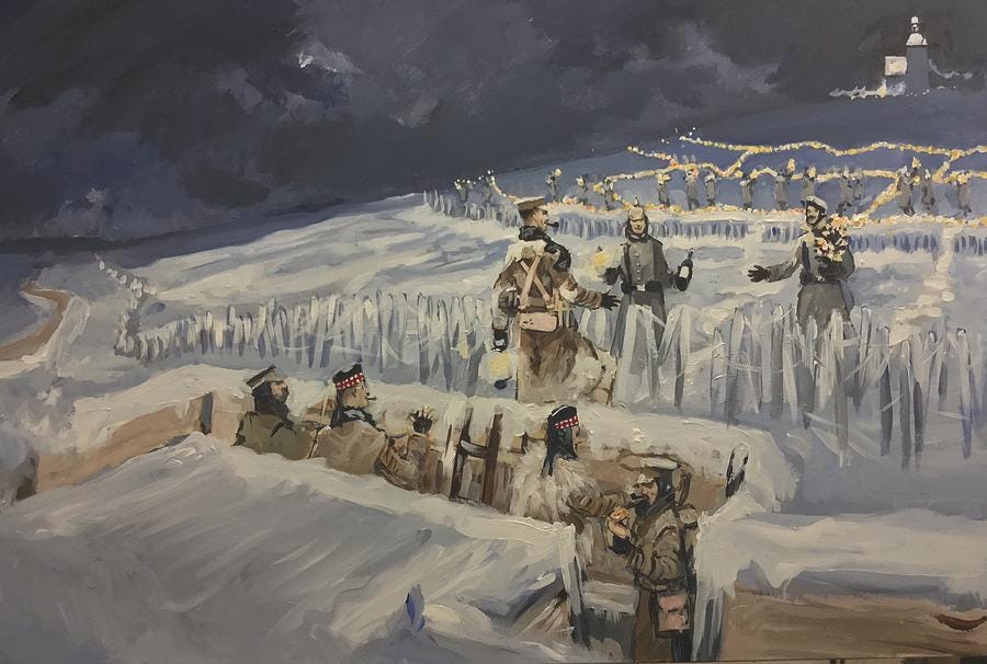 The Christmas Truce 1914 Painting by Soren Hawkes