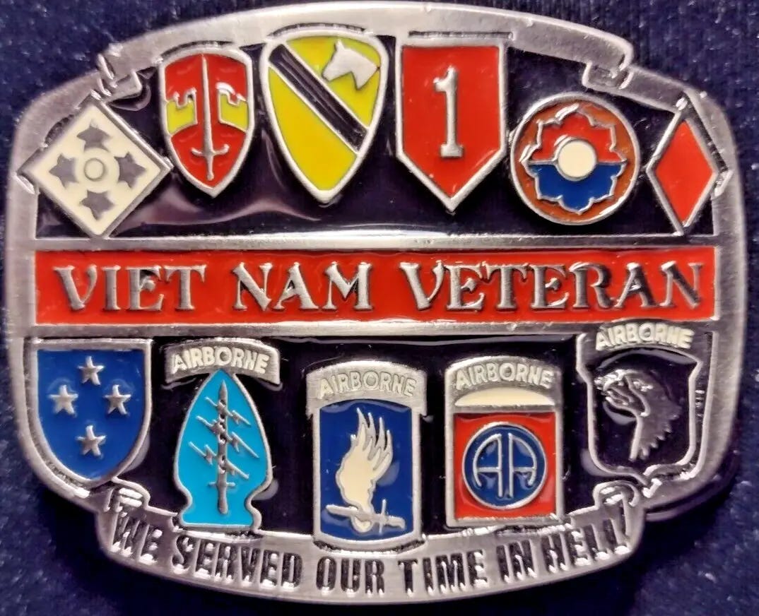 Vietnam Veteran Enamel "We Served Our Time in Hell" Made in USA Belt Buckle  NEW