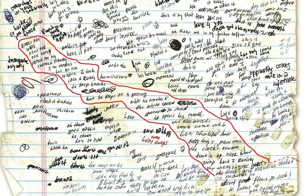 One of the sheets where Em wrote Lose Yourself : r/Eminem