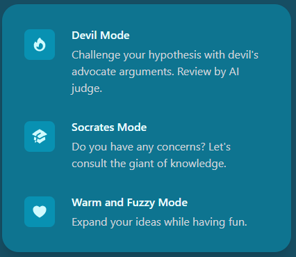 DebateDevil screenshot with three modes explained