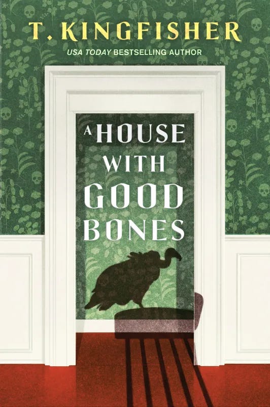 A House with Good Bones cover depicting a doorway with a shadow of a vulture