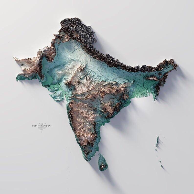 r/MapPorn - The Topography/Terrain Map of the Indian subcontinent