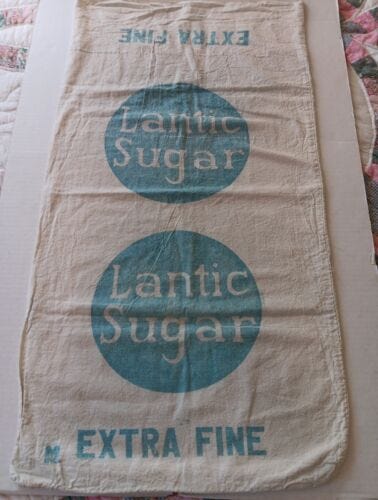 Vintage LANTIC  Sugar USA 100lb Sack cotton 34"×18"  Rustic Farmhouse Decor - Picture 1 of 5