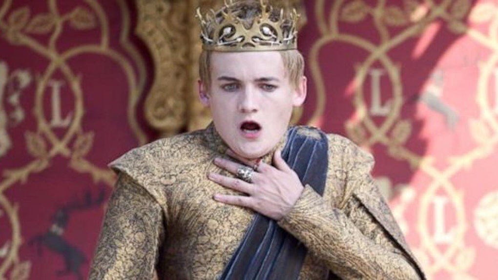 Joffrey chokes to death on Game of Thrones.