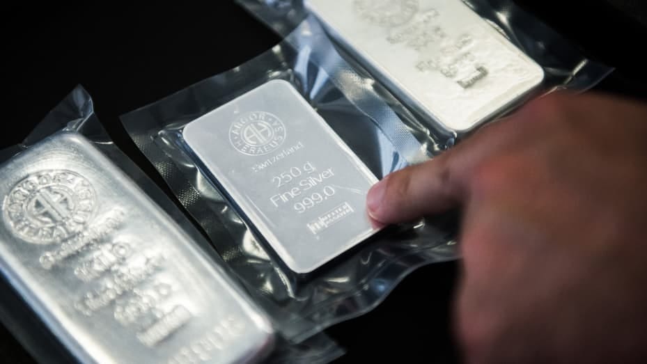 A one kilogram silver bar, a two hundred and fifty gram silver bar, and a five hundred gram silver bar, all produced by Swiss manufacturer Argor Heraeus SA in Budapest, Hungary, on July 20, 2016.