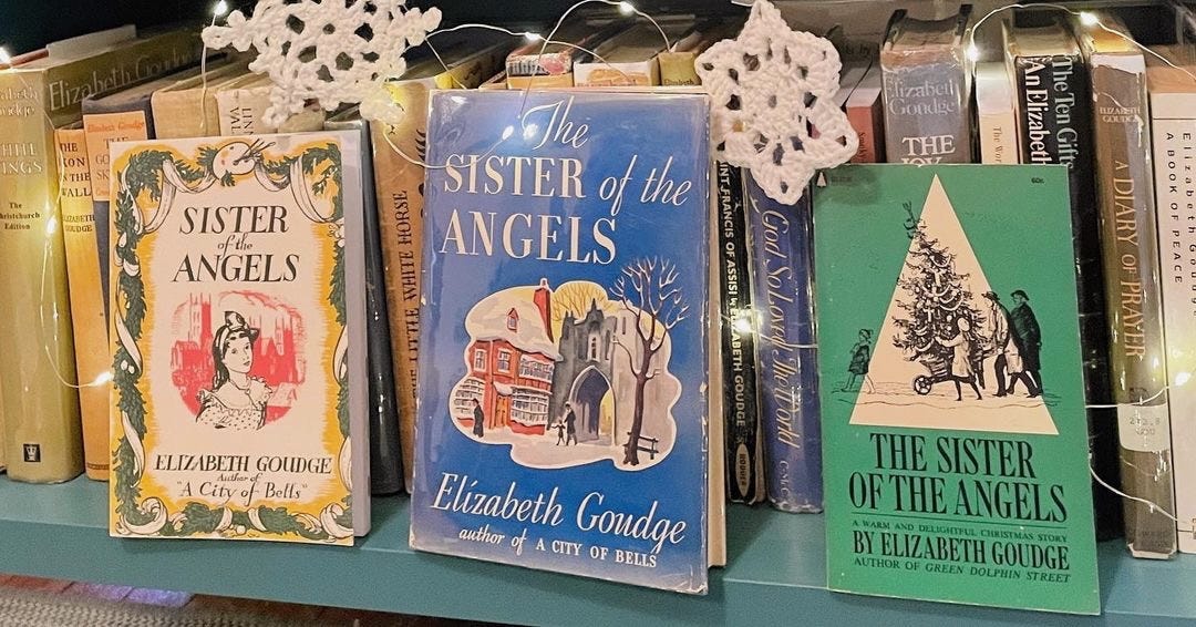 Three editions of Sister of the Angels by Elizabeth Goudge in my Goudge bookcase. 