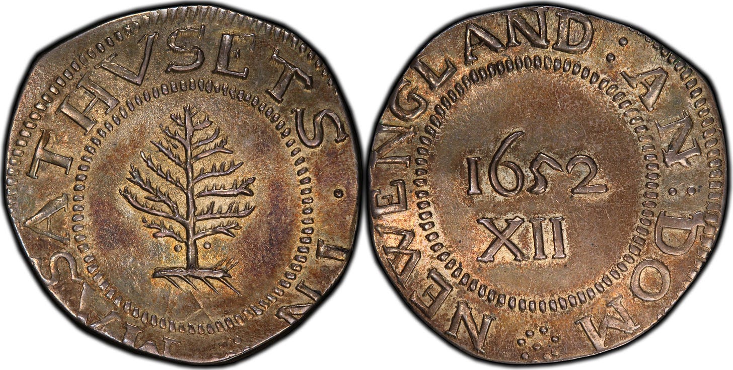 1652 Shilling Pine Tree, Large Planchet (Regular Strike) Massachusetts  Silver Coins - PCGS CoinFacts