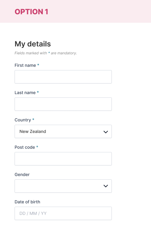 Form design example using mandatory fields