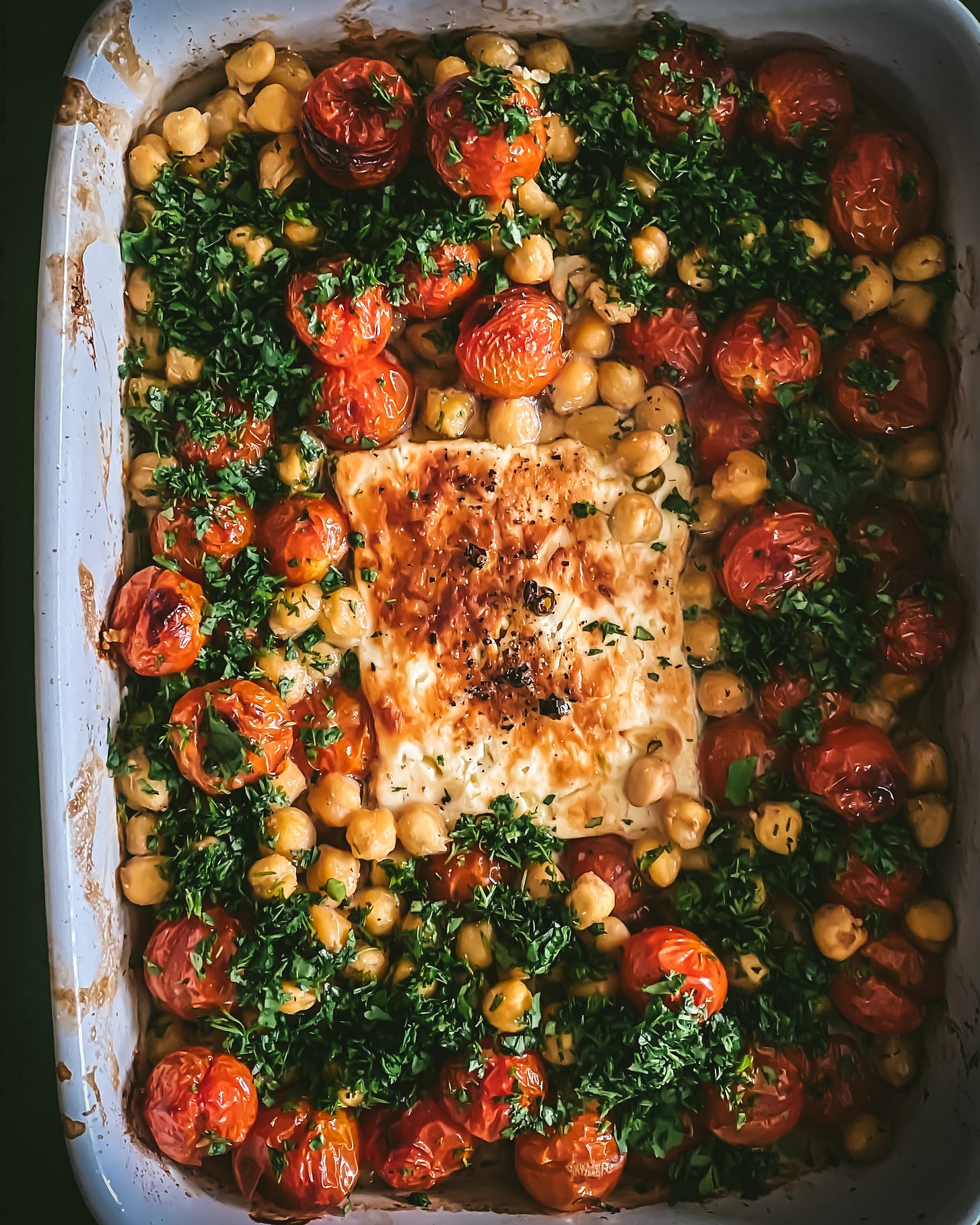 baked feta with tomatoes and chickpeas