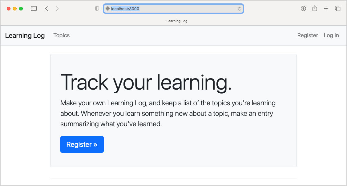 Home page of the Learning Log project