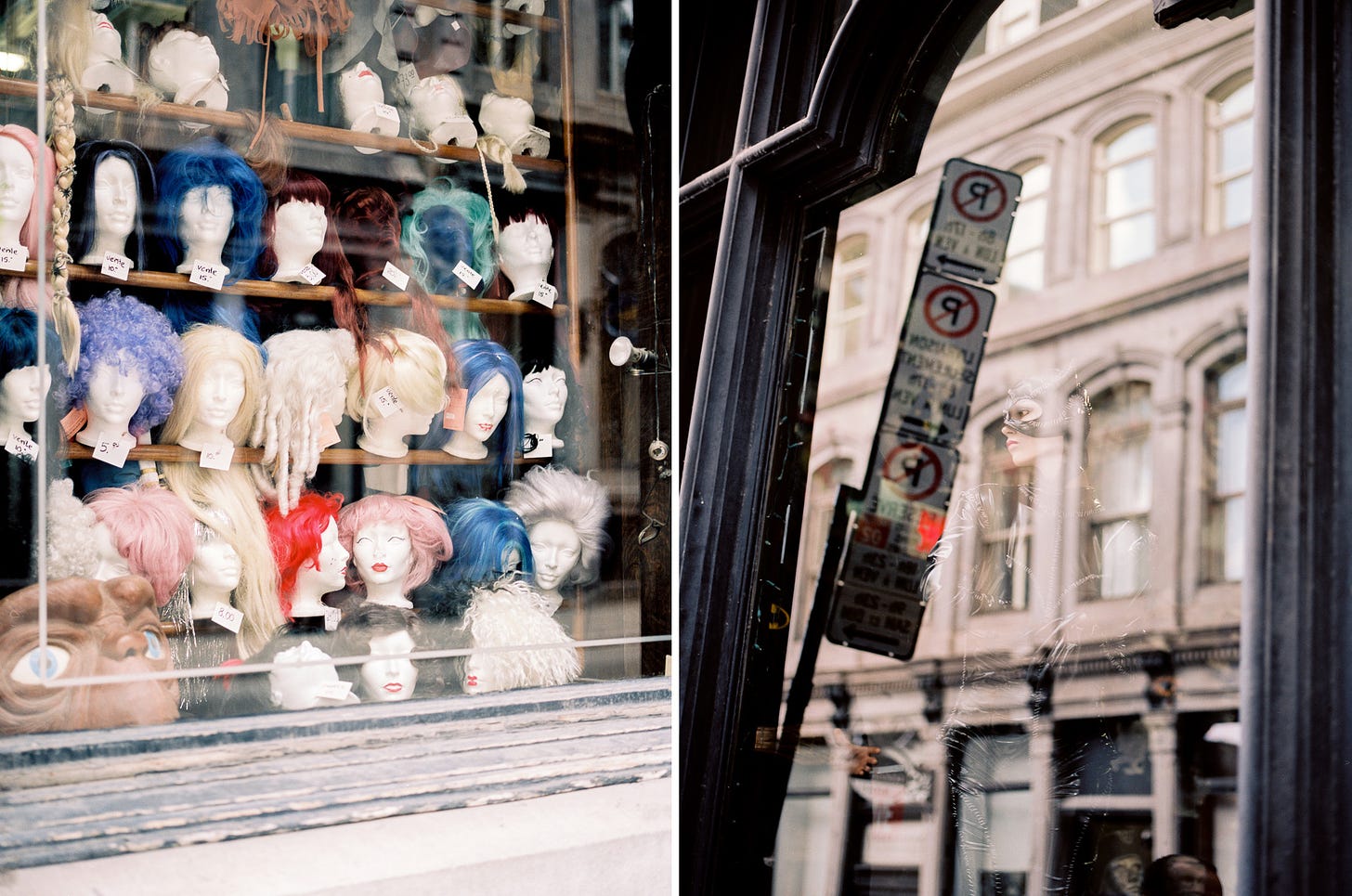 Photo diptych with scenes from Quebec shop windows