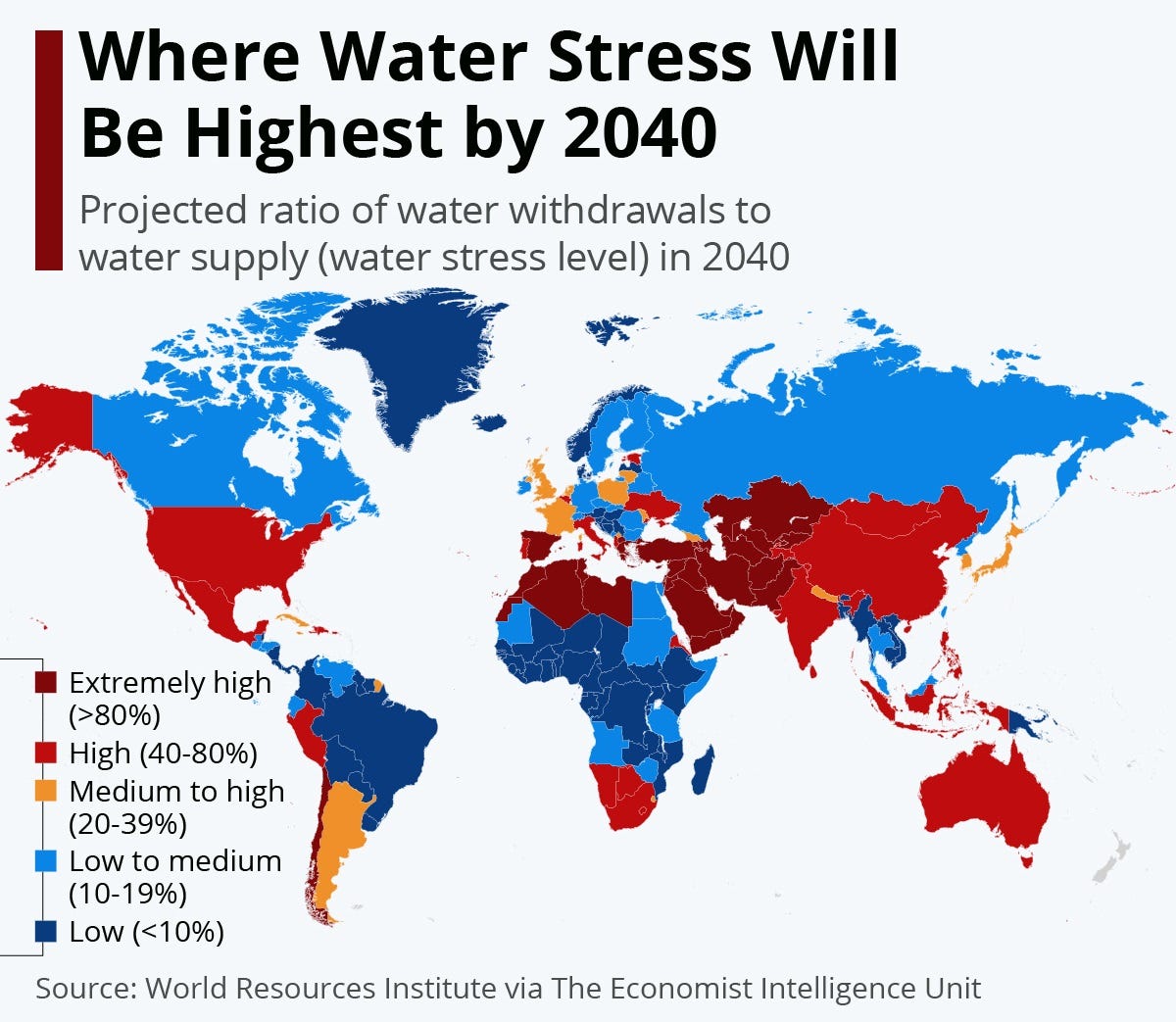 Map of Water-Stressed Countries 2040