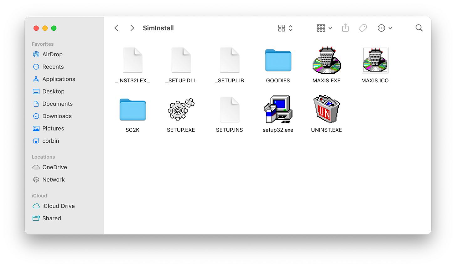 Screenshot of folder with SimCity files