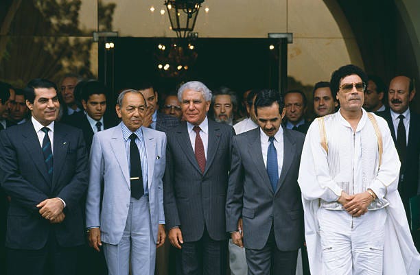 Tunisian President Zine al-Abidine Ben Ali, King Hassan II of Morocco, Algerian President Chadli Bendjedid, Mauritanian President Maaouya Ould sid'...